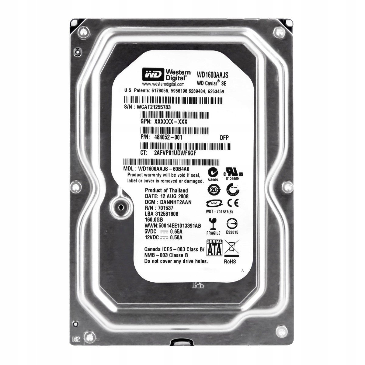 Hp 484052-001 160GB Sata II 7.2K 3.5'' WD1600AAJS