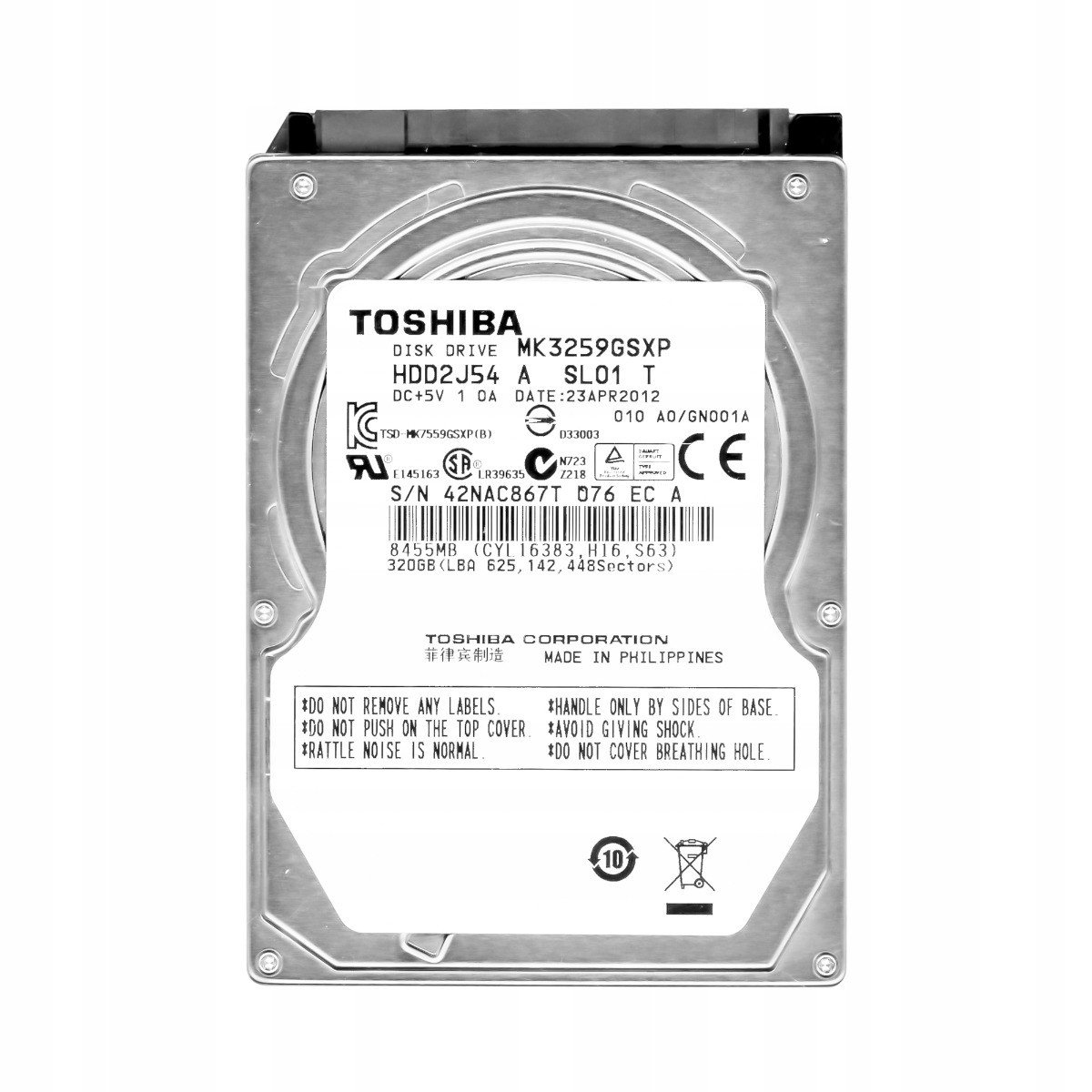 Toshiba 320GB 5,4K 8MB Sata II 2,5'' MK3259GSXP