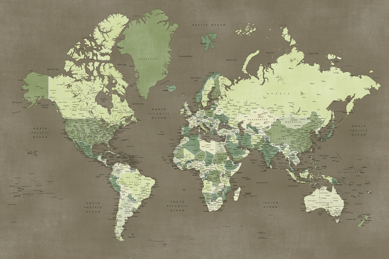 Blursbyai Mapa Army green detailed world map, Camo, Blursbyai, (40 x 26.7 cm)
