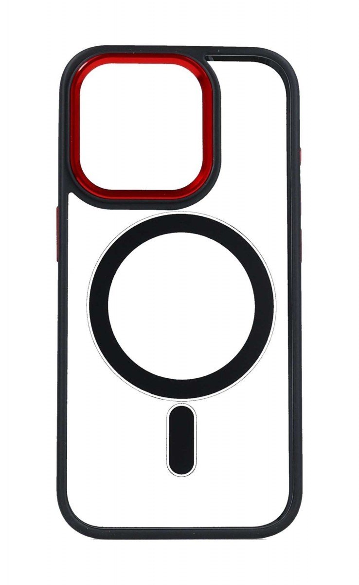 Kryt TopQ Magnetic iPhone 15 Pro pevný s černo-červeným rámečkem 105292
