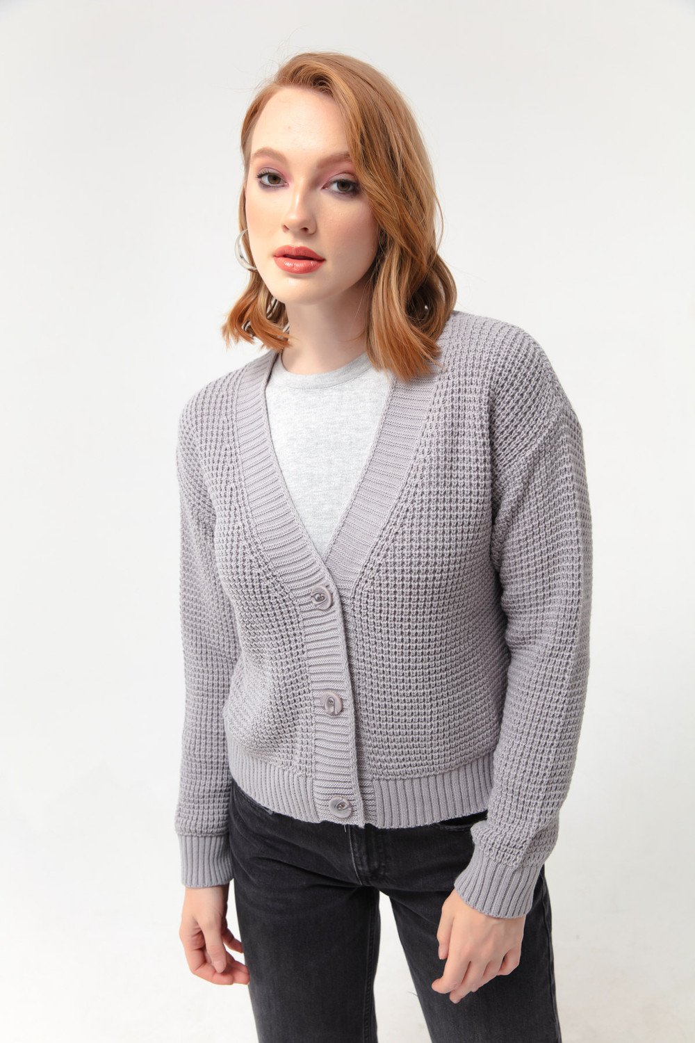 Lafaba Women's Gray Button Detailed Knitwear Cardigan