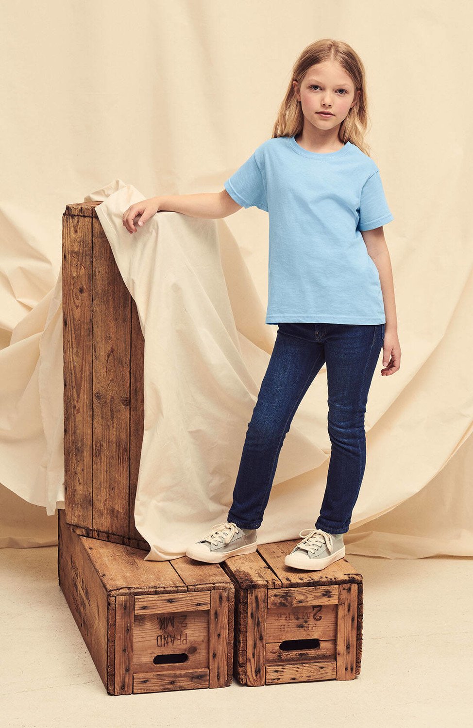 Blue T-shirt for Children Original Fruit of the Loom