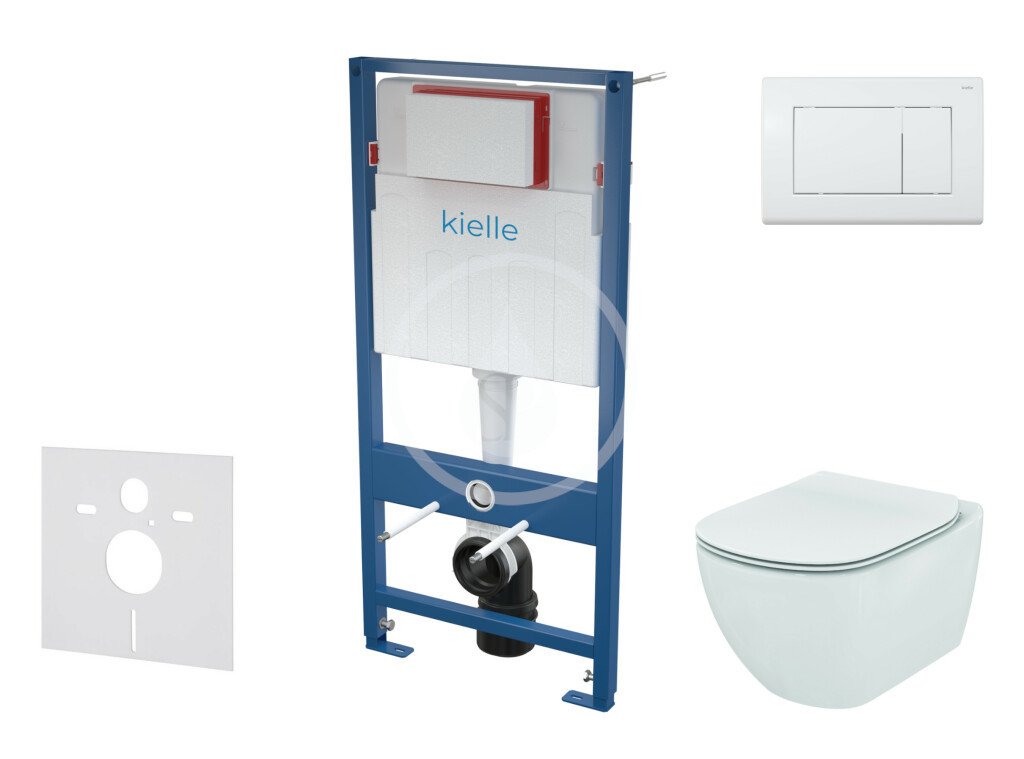 Kielle Set předstěnové instalace, klozetu Tesi a sedátka softclose, Aquablade, tlačítko Gemini lll, lesklá bílá