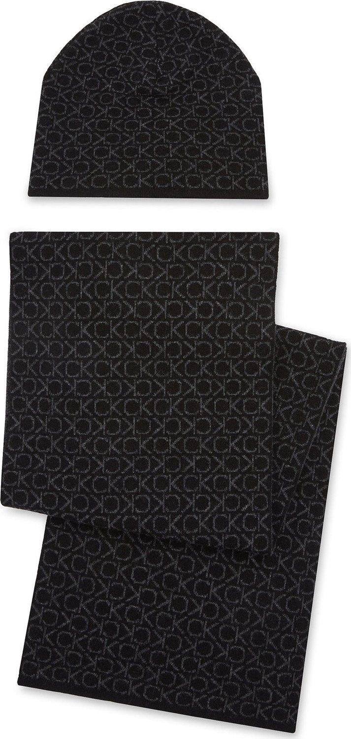 Sada čepice a šál Calvin Klein Gs Monogram Scarf+Beanie K50K511026 Black Classic Mono 01H