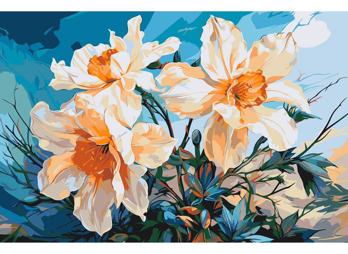 MALUJEŠ Malování podle čísel - KVĚTY PROZÁŘENÉ SLUNCEM Rozměr: 40x60 cm, Rámování: bez rámu a bez vypnutí plátna