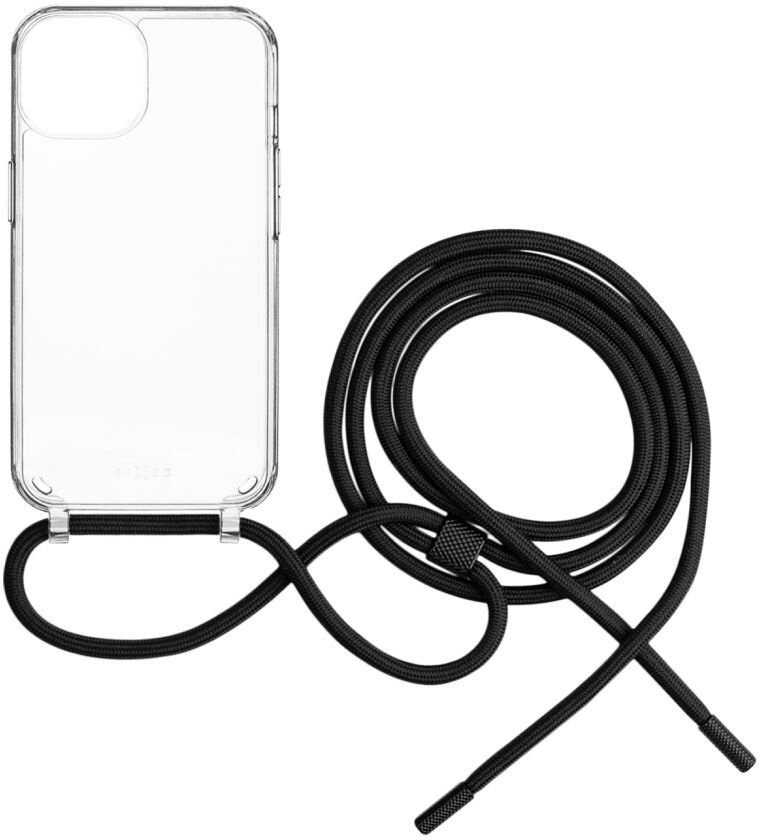 FIXED zadní kryt Pure Neck s černou šňůrkou na krk pro Apple iPhone 15 - FIXPUN-1200-BK