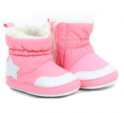 Zimní kojenecké capačky/botičky s kožíškem Star YO !  - růžové, vel. 56-68 (0-6 m)