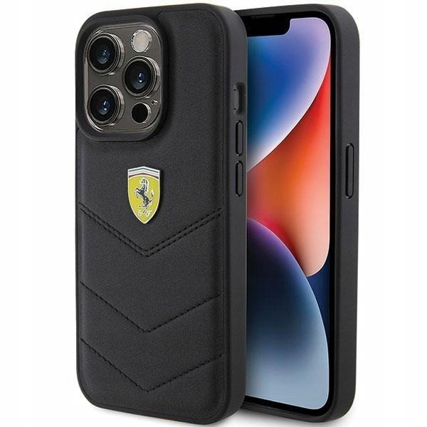 Pouzdro Ferrari Quilted Metal Logo iPhone 15 Pro