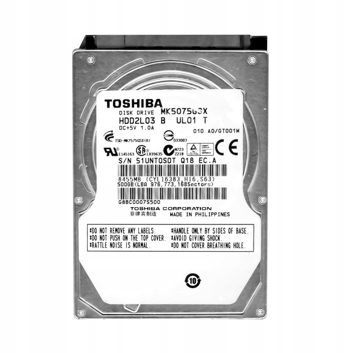 Toshiba 500GB 5,4K 8MB Sata II 2,5'' MK5075GSX