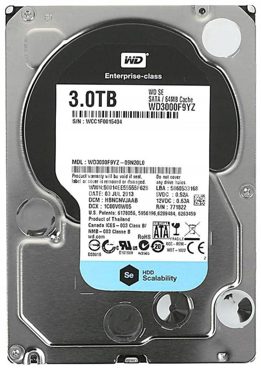 Wd 3TB 7,2K 64MB Sata III 3,5'' WD3000F9YZ