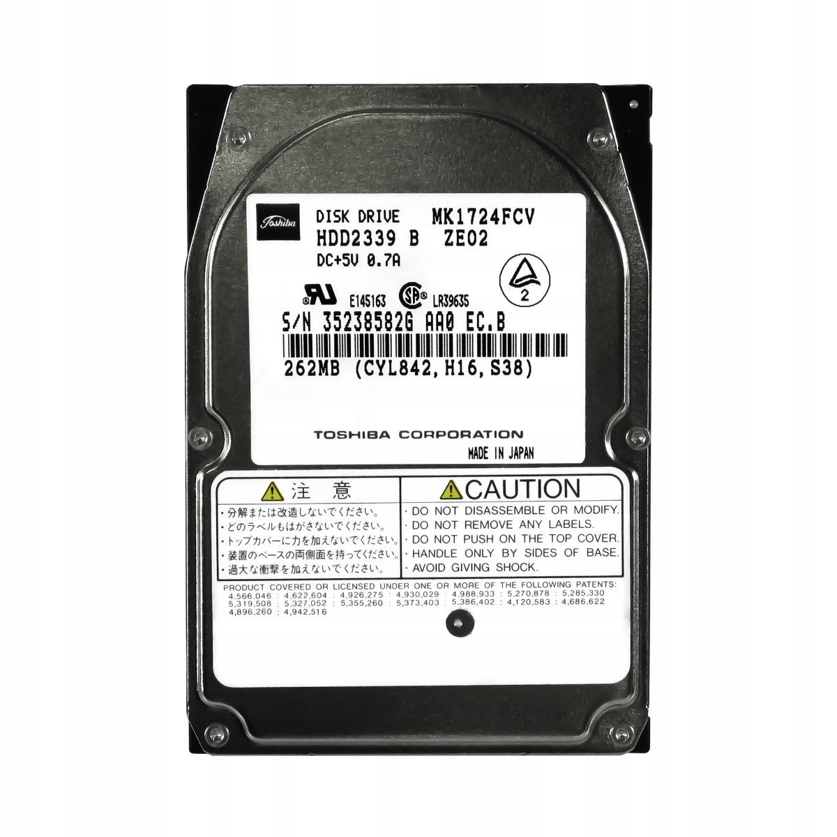 Toshiba MK1724FCV HDD2339 B ZE02 262MB Ide/ata 2.5