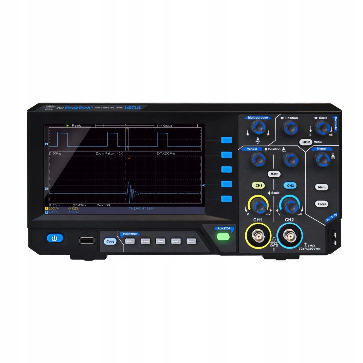 Digitální osciloskop 2CH 100MHz 1GS/s PeakTech 1404