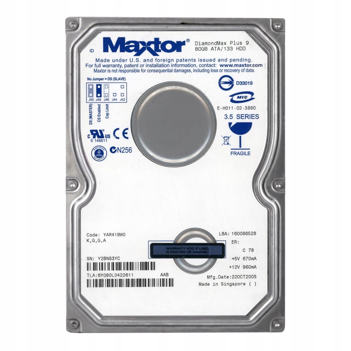 Maxtor DiamondMax 80GB 7.2K 2MB Ata 3.5'' 6Y080L0