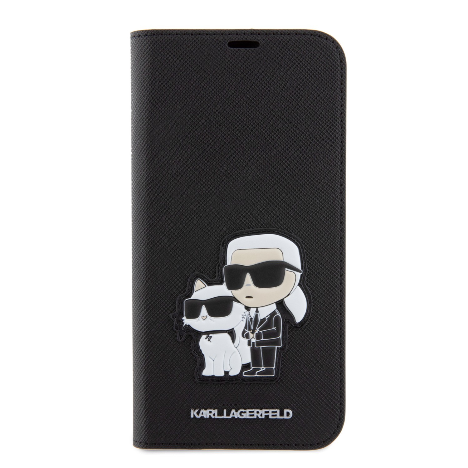 Pouzdro Karl Lagerfeld PU Saffiano Karl and Choupette NFT Book pro Apple iPhone 15 Plus, černá