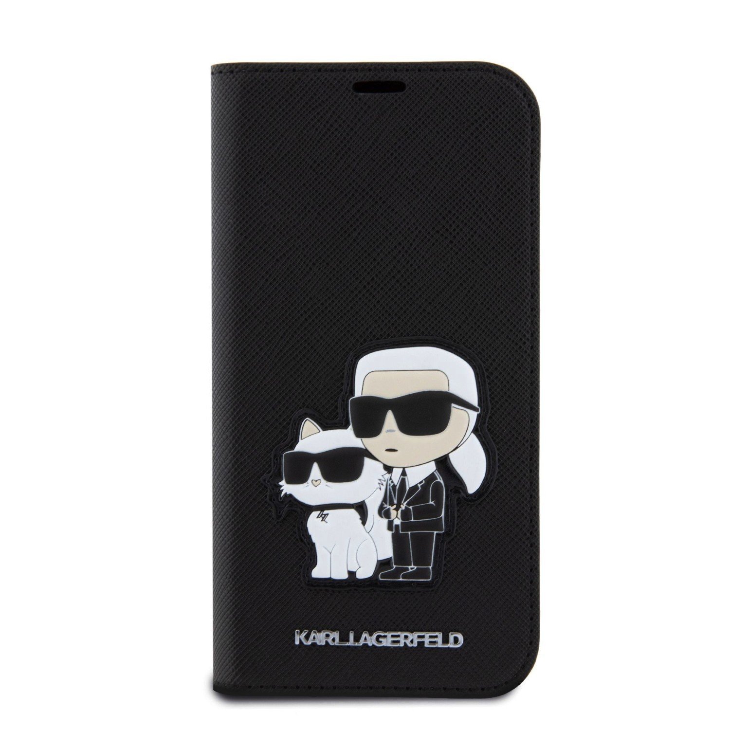 Pouzdro Karl Lagerfeld PU Saffiano Karl and Choupette NFT Book pro iPhone 15 Pro, černá