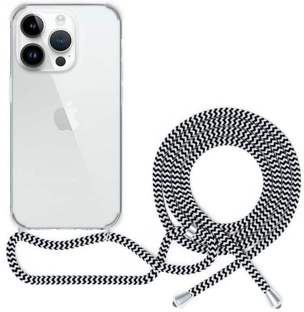 EPICO Ochranný kryt se šňůrkou Spello Crossbody iPhone 15, transparentní/černobílá šňůrka