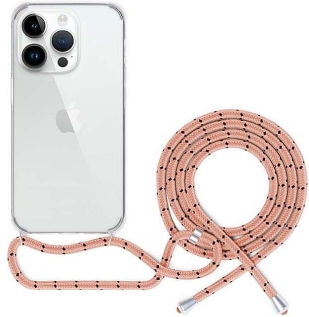 EPICO Spello Crossbody kryt se šňůrkou pro iPhone 15 Pro Max - transparentní / růžová šňůrka