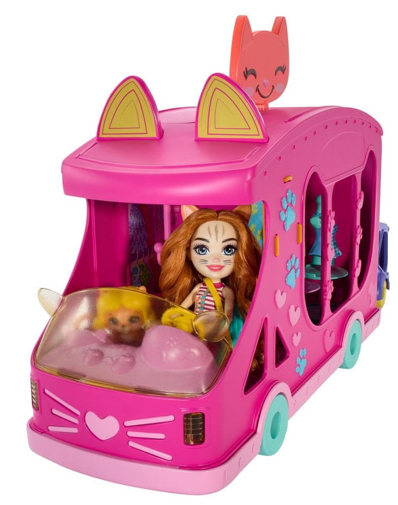 Mattel Enchantimals Kočičí módní obchod na kolech herní set HPB34