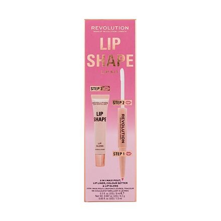 Makeup Revolution London Lip Shape odstín Pink Nude sada lesk na rty Lip Shape Lip Gloss 9 ml + konturovací tužka a fixátor rtěnky 2 In 1 Lip Liner & Colour Setter 1,7 ml