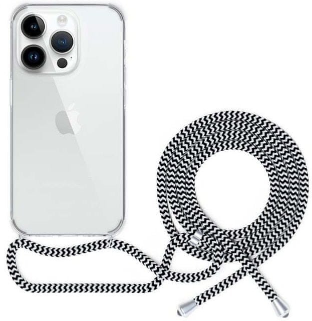 EPICO Ochranný kryt se šňůrkou Spello Crossbody iPhone 15 Plus, transparentní/černobílá šňůrka