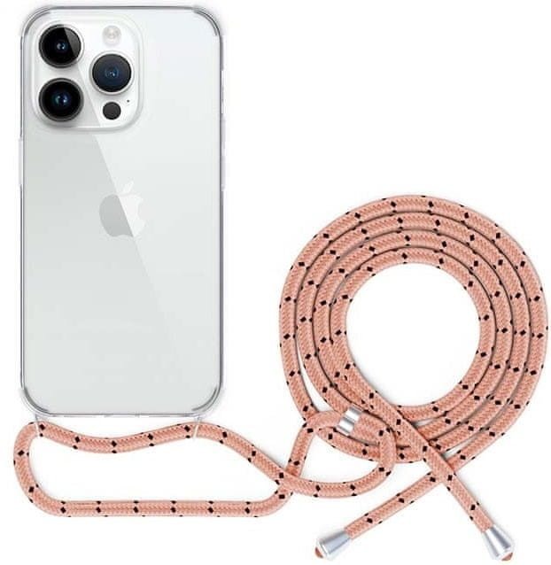 EPICO Ochranný kryt se šňůrkou Spello Crossbody iPhone 15 Plus, transparentní/růžová šňůrka