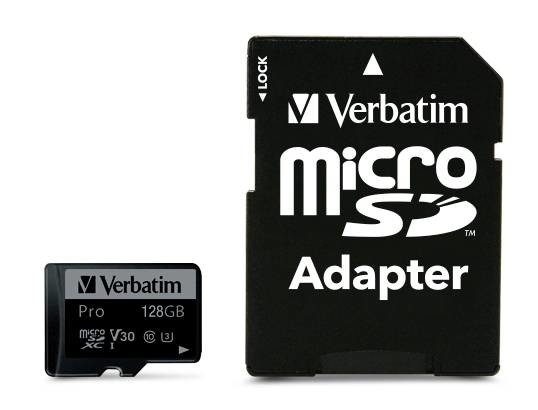 Verbatim MICRO SDXC CARD PRO UHS-3 128GB CLASS 10 INCL ADAPTOR paměťová karta microSDXC 128 GB UHS-Class 3 nárazuvzdorné, vodotěsné