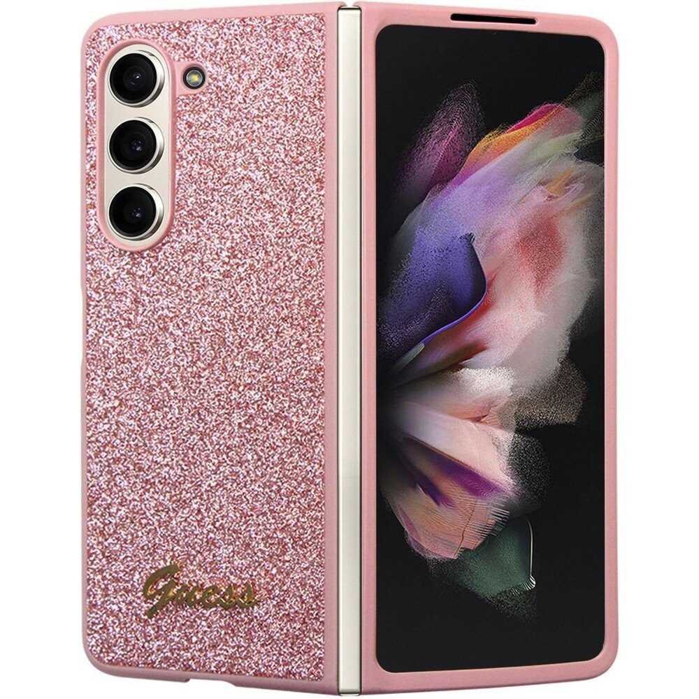 Guess PC/TPU Glitter Flakes Metal Logo kryt Samsung Galaxy Z Fold5 růžový