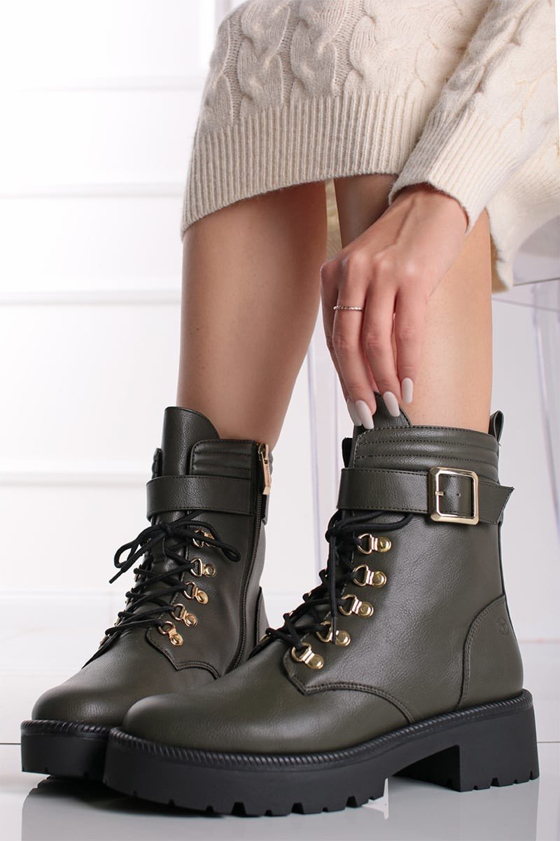 Tmavě zelené šněrovací kotníkové boty 1-25814