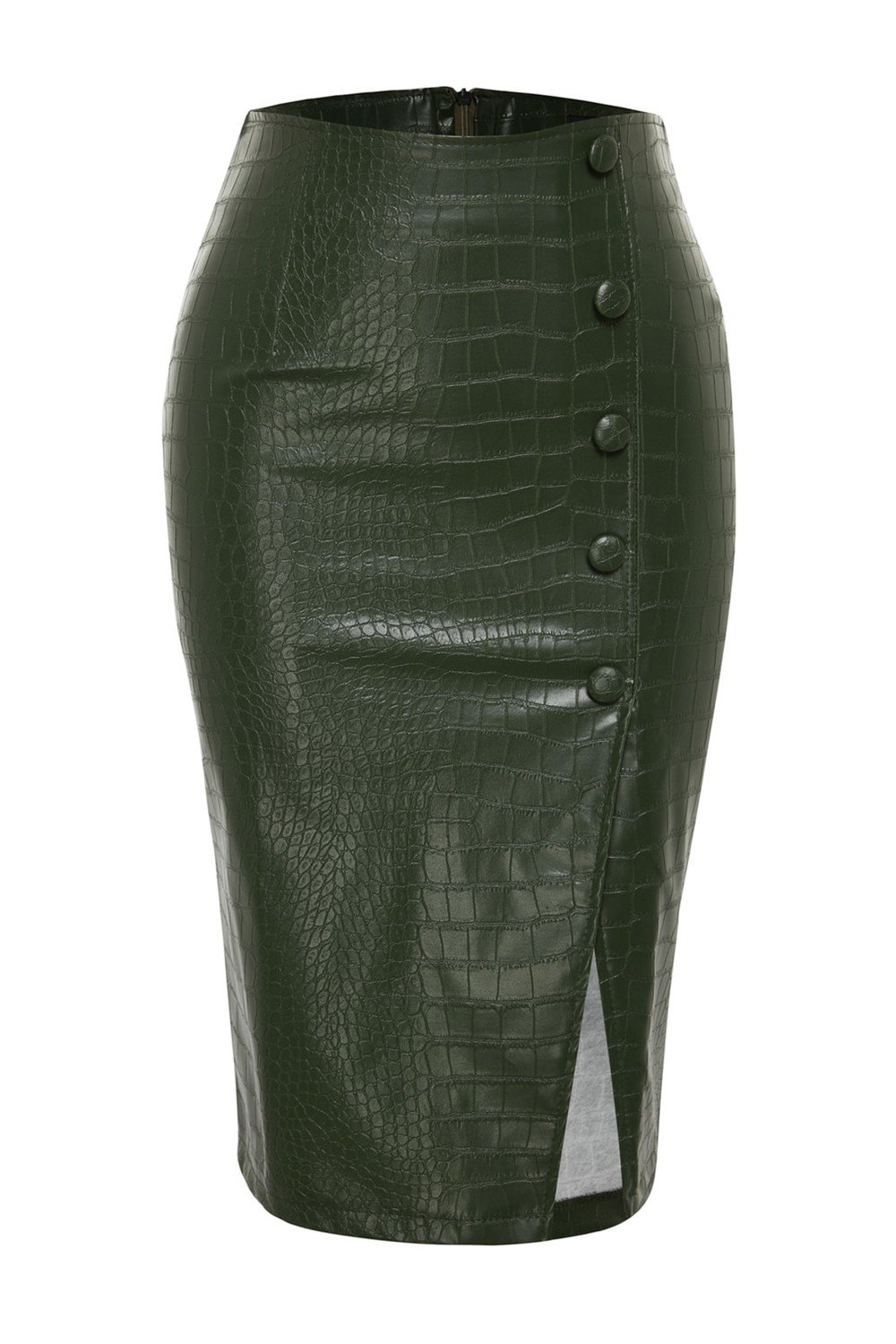 Trendyol Limited Edition Khaki Faux Snakeskin Midi Skirt