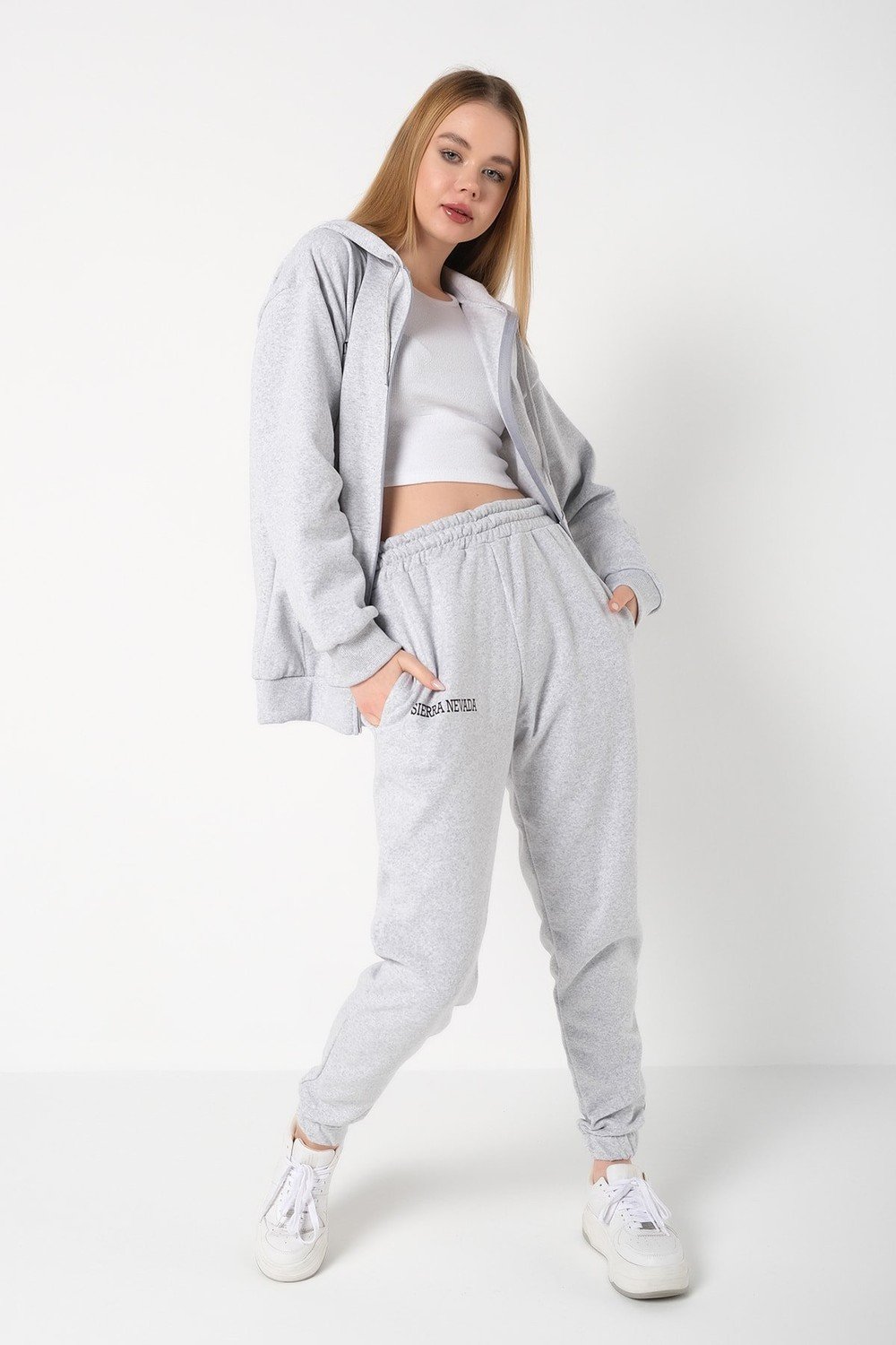 K&H TWENTY-ONE Women's Gray Sierra Nevada Printed Cardigan Jogger Oversize Tracksuit Set