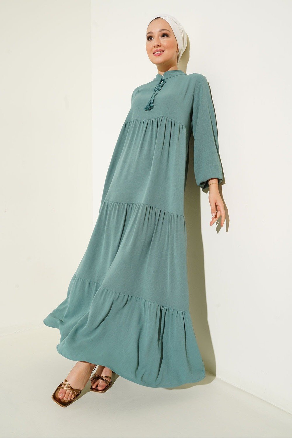 Bigdart 1627 Desert, Lace-Up Veiling Dress - D. Mint