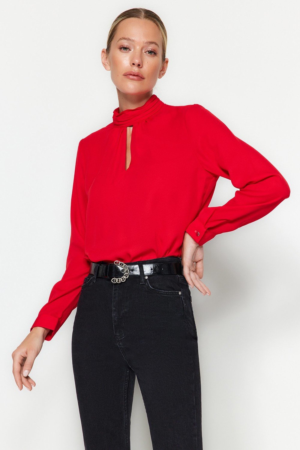 Trendyol Red Woven Stand Up Blouse