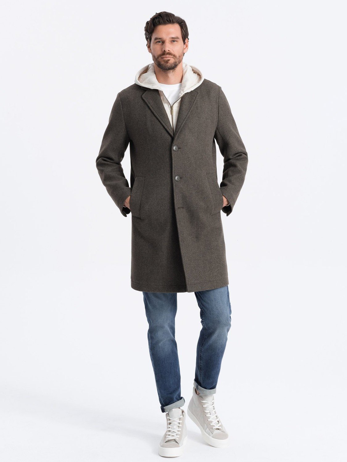 Ombre Men's lightweight single-breasted coat - graphite-khaki