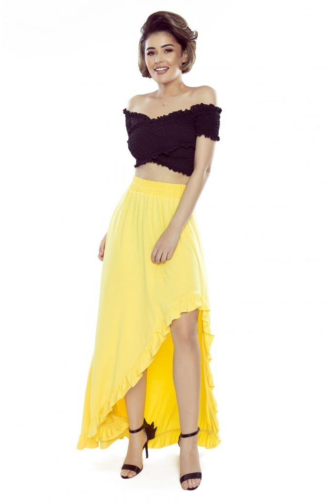 Asymetrická maxi sukně s volánem Bergamo - žlutá