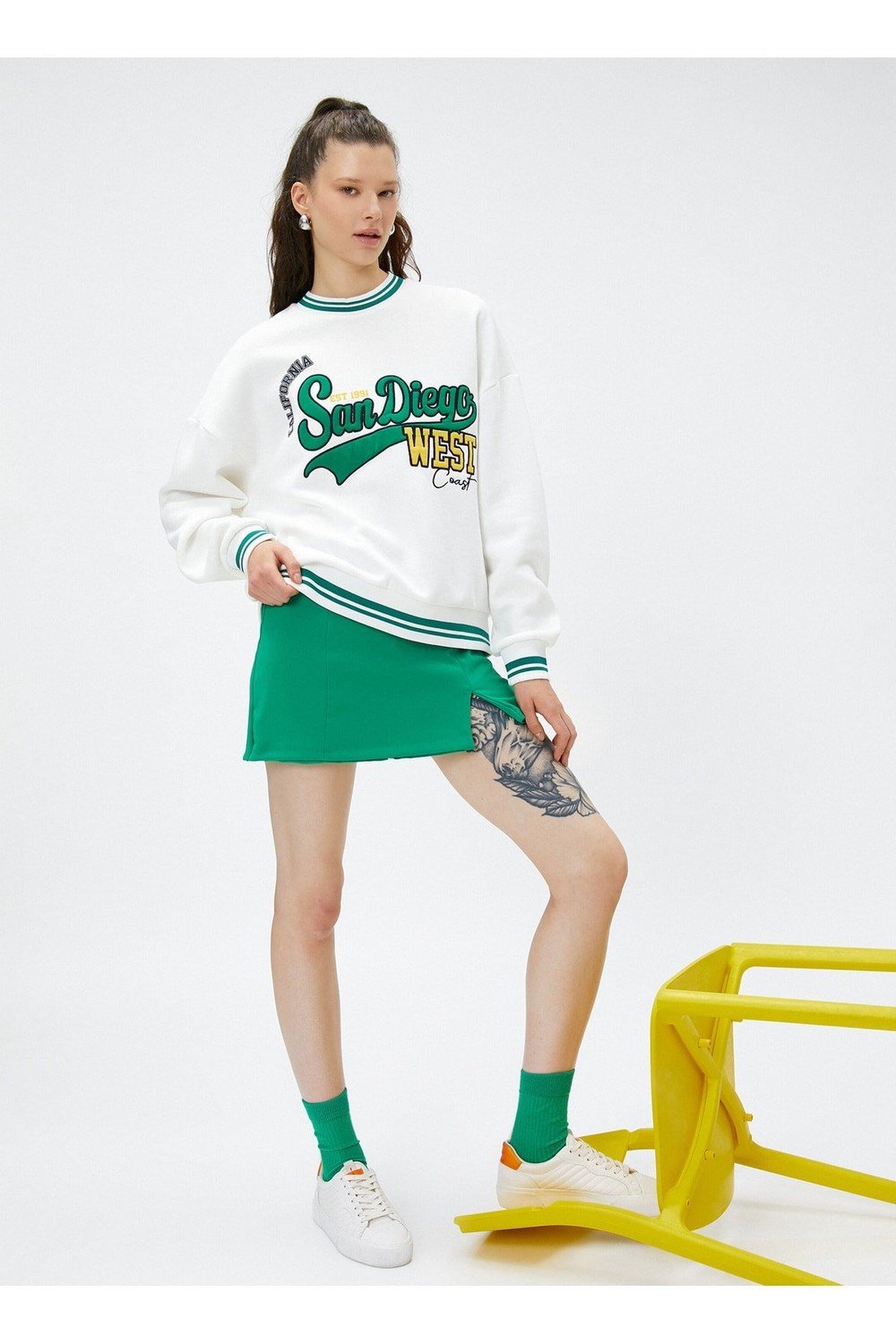 Koton Women's Crewneck Printed Ecru Sweatshirt 4WAL10018IK