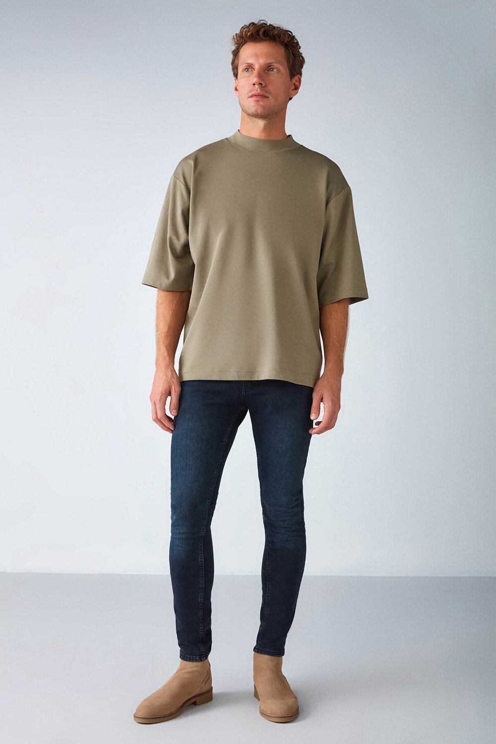 GRIMELANGE Basic Oversize Khaki T-shirt with Asco