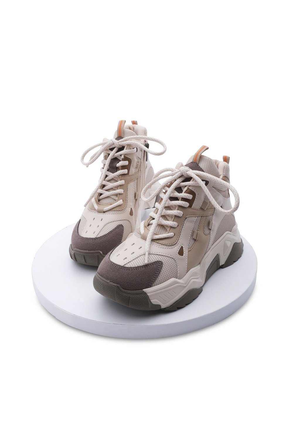 Marjin Women's Sneakers Thick Sole Lace-Up Ankle Sneakers Punes Beige.