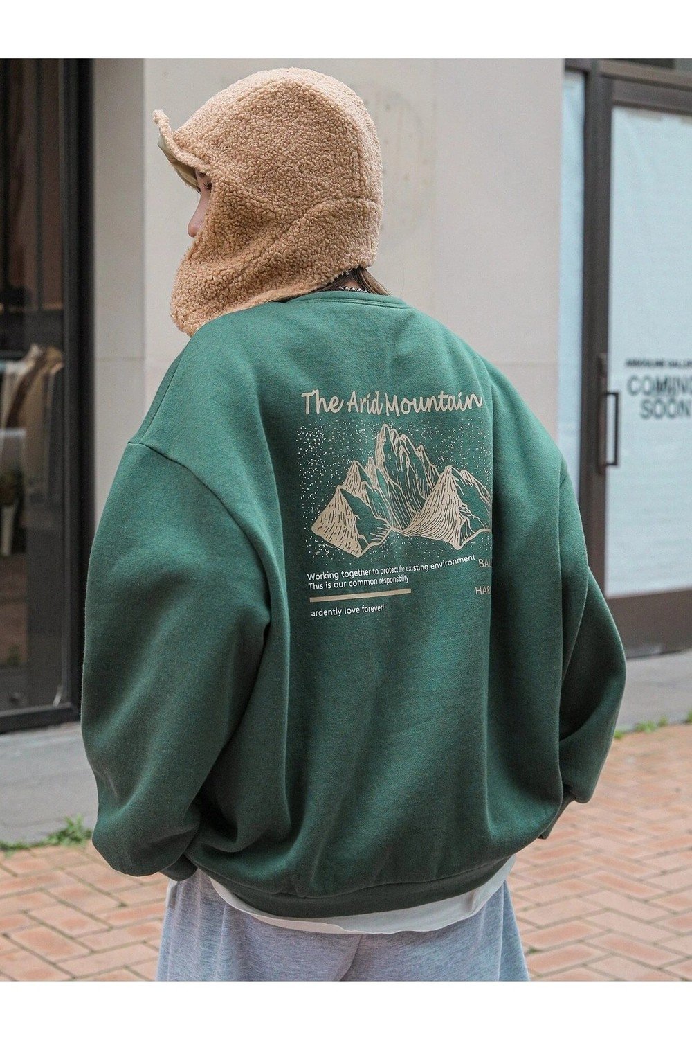 K&H TWENTY-ONE Women's Green Arid Mountain Printed Oversize Sweatshirt