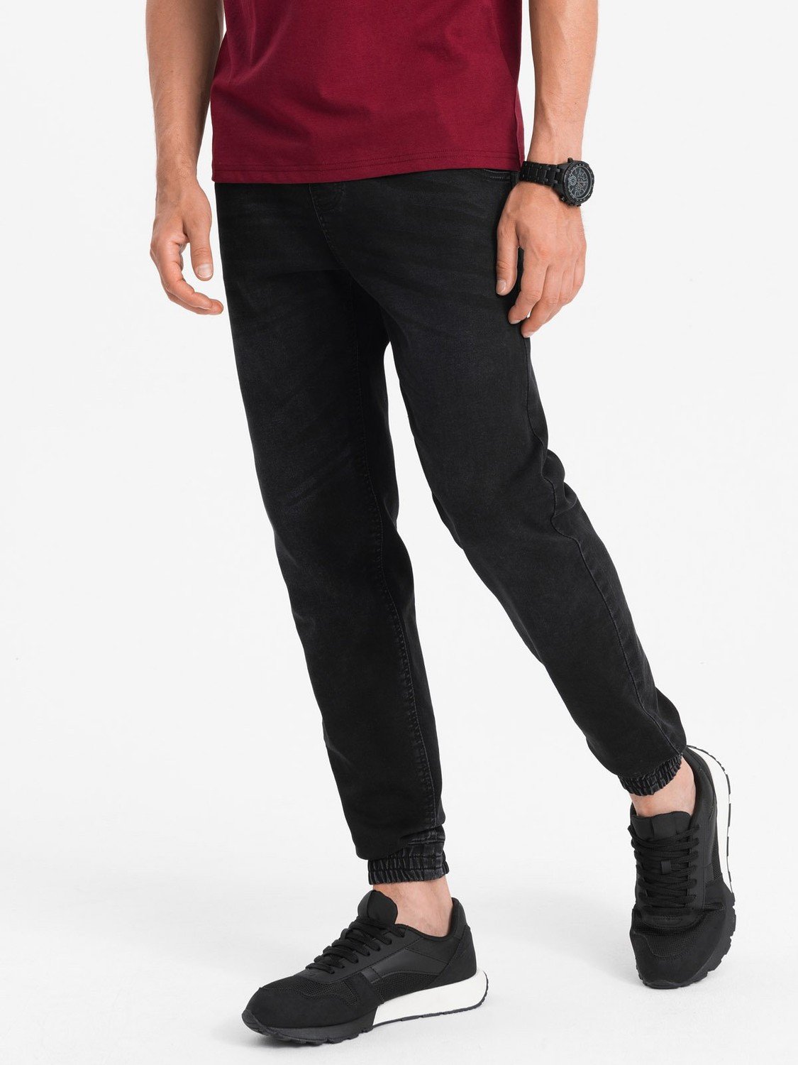 Ombre Men's denim jogger pants - black OM-PADJ