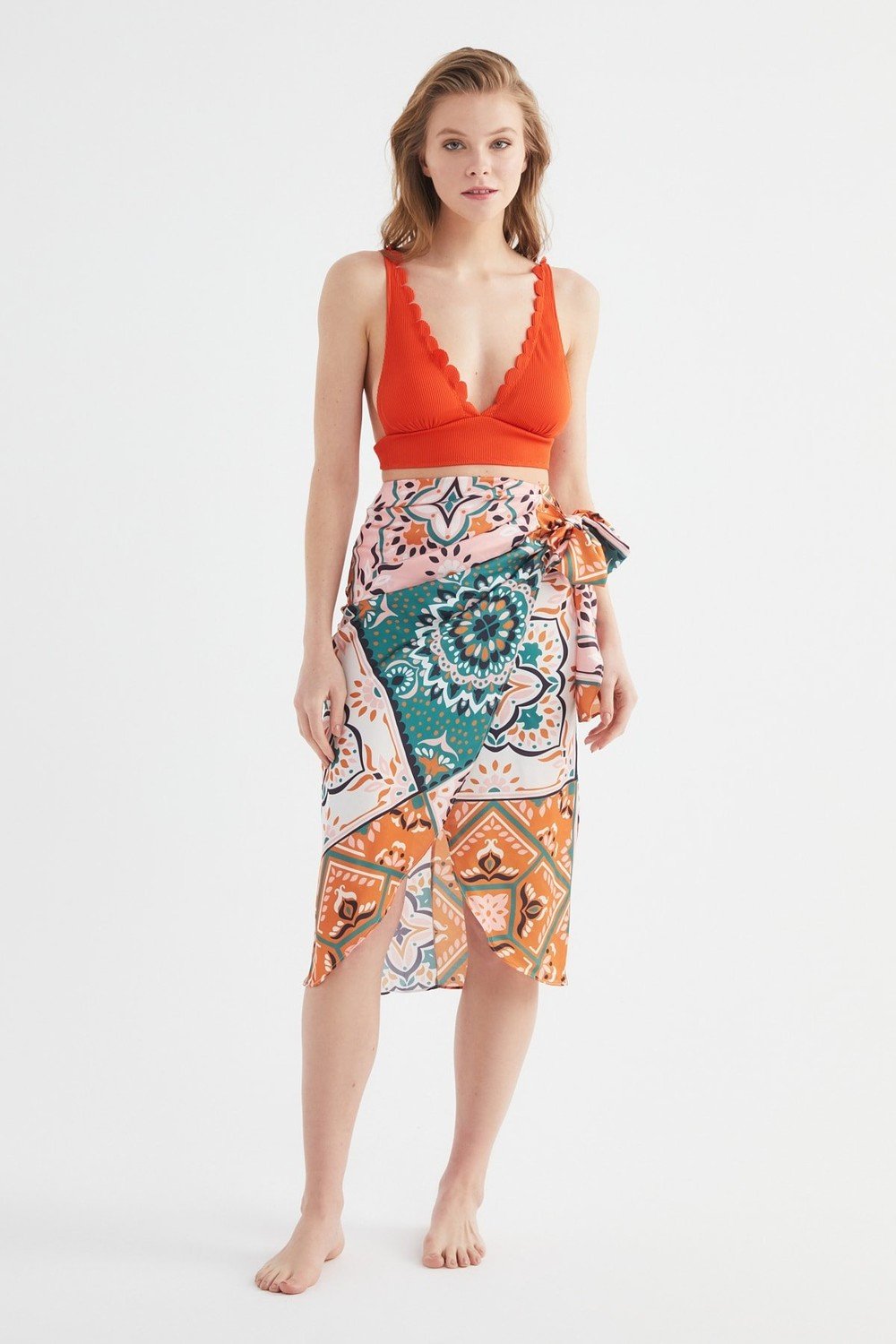 Trendyol Colorful Shawl Patterned Lacing Detailed Skirt