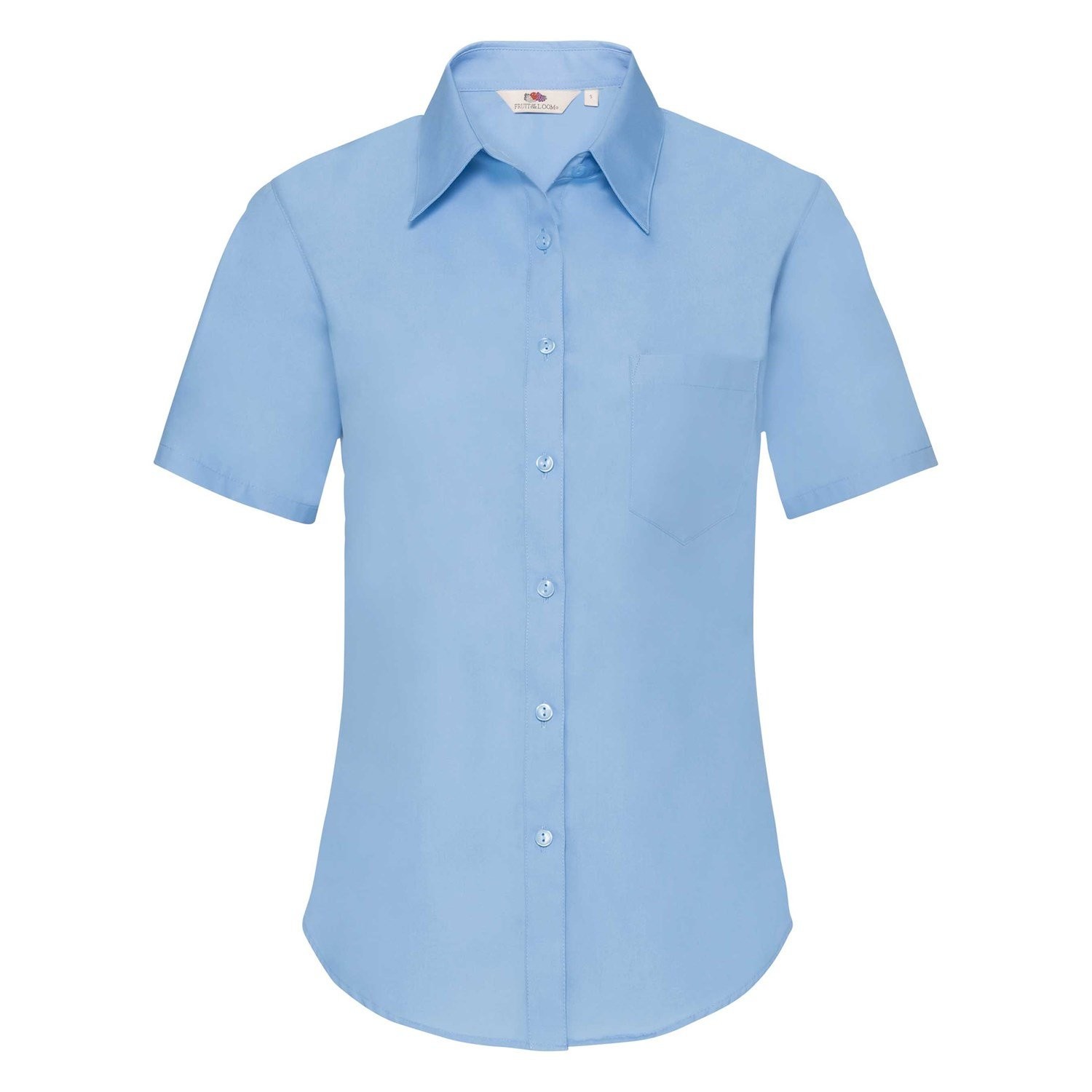 Blue Poplin Shirt With Short Sleeves Fruit Of The Loom