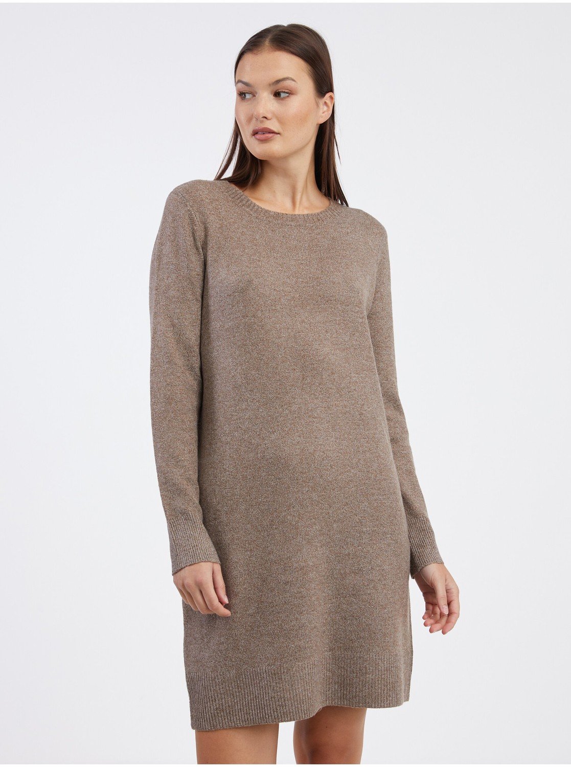 Hnědé dámské žíhané svetrové šaty ONLY Rica - Dámské
