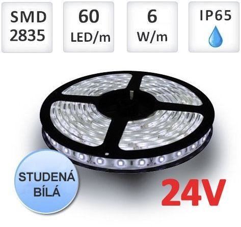 PREMIUMLUX LED pásek 24V 5m 60ks 3528 6W/m silikon STUDENÁ BÍLÁ