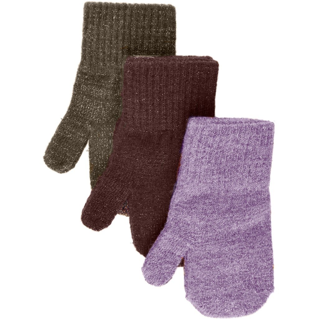 Mikk-Line Mikk - Line dětské vlněné rukavice 3ks 93033 Dark Mink-Slate Black-Chalk Violet NL: 2 - 4 roky