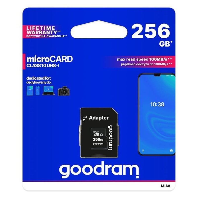 Paměťová karta MicroSD 256GB Goodram +adapter c10