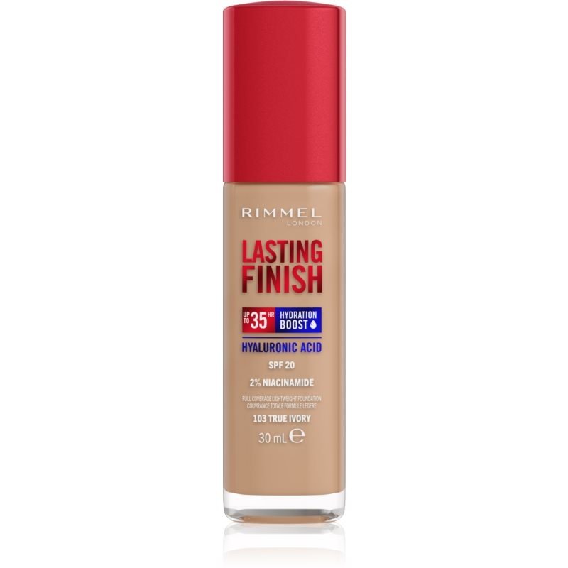 Rimmel Lasting Finish 35H Hydration Boost hydratační make-up SPF 20 odstín 103 True Ivory 30 ml