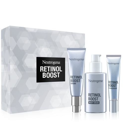 Neutrogena Retinol Boost dárková kazeta proti vráskám unisex noční pleťový krém Retinol Boost Night Cream 50 ml + denní pleťové sérum Retinol Boost Serum 30 ml + oční krém Retinol Boost Eye Cream 15 ml