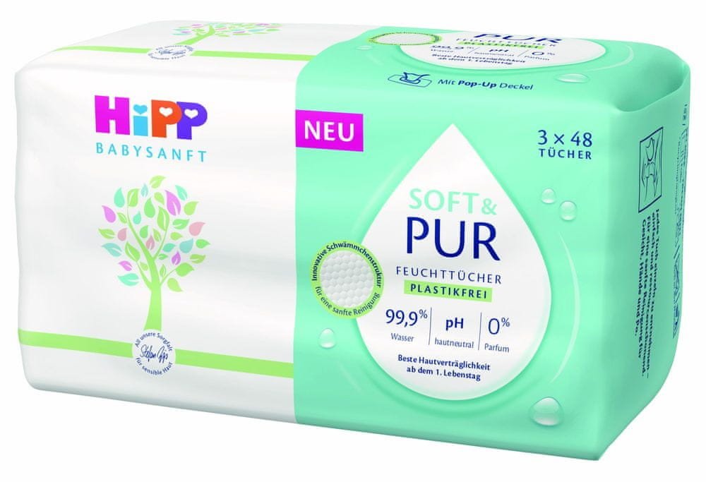 HiPP Babysanft Čistící vlhčené ubrousky Soft &Pur 3 x 48 ks