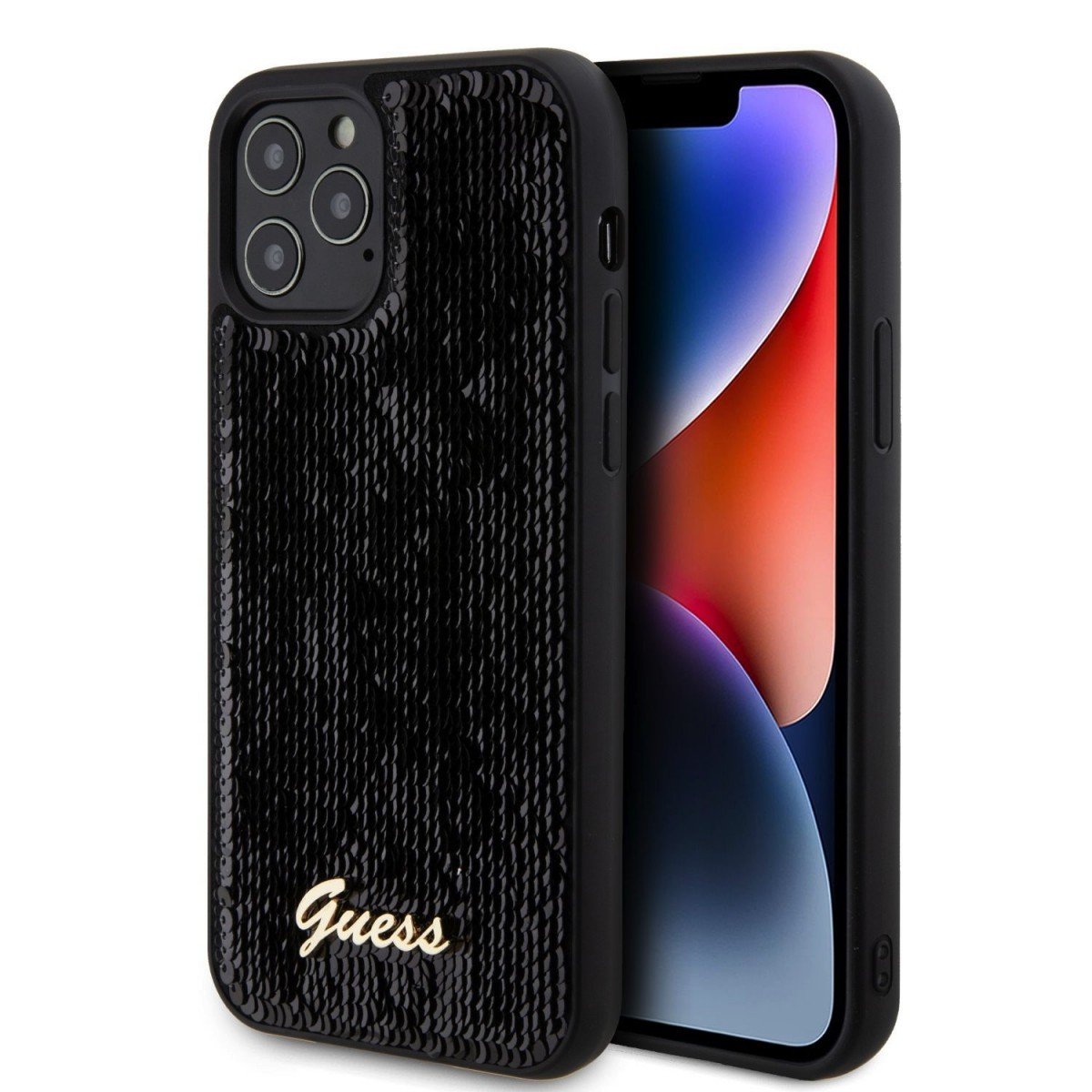 Zadní kryt Guess Sequin Script Logo pro iPhone 12 - 12 Pro Black