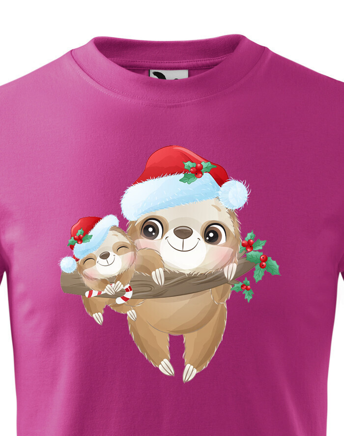 Dětské tričko s potiskem vánočního lenochoda - roztomilé vánoční tričko